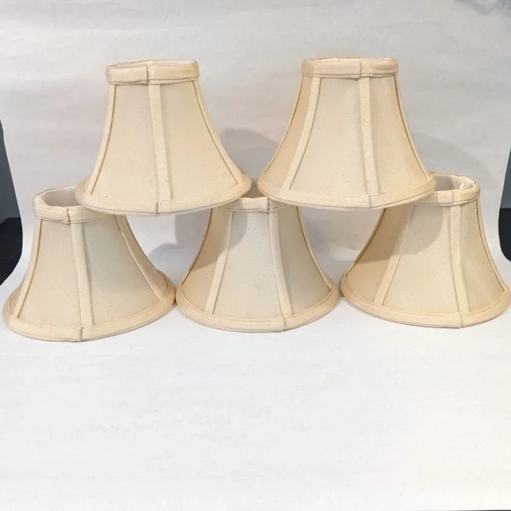 Set of 5 Cream Faux Silk Bell Chandelier Lamp Shades Clip On 5 Inch Off White